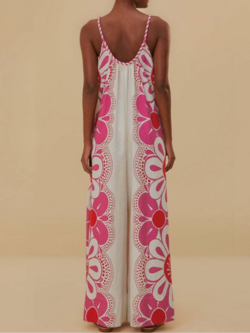 ▪️FARM Rio Maia Linen Jumpsuit Pink/Red Floral Print Size Medium - Picture 5 of 11